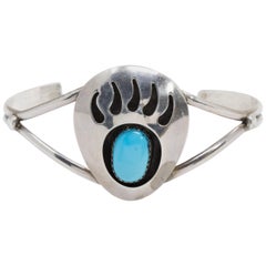 Native American Bear Claw Sterling Silver Tapered Cuff Bracelet with Turquoise