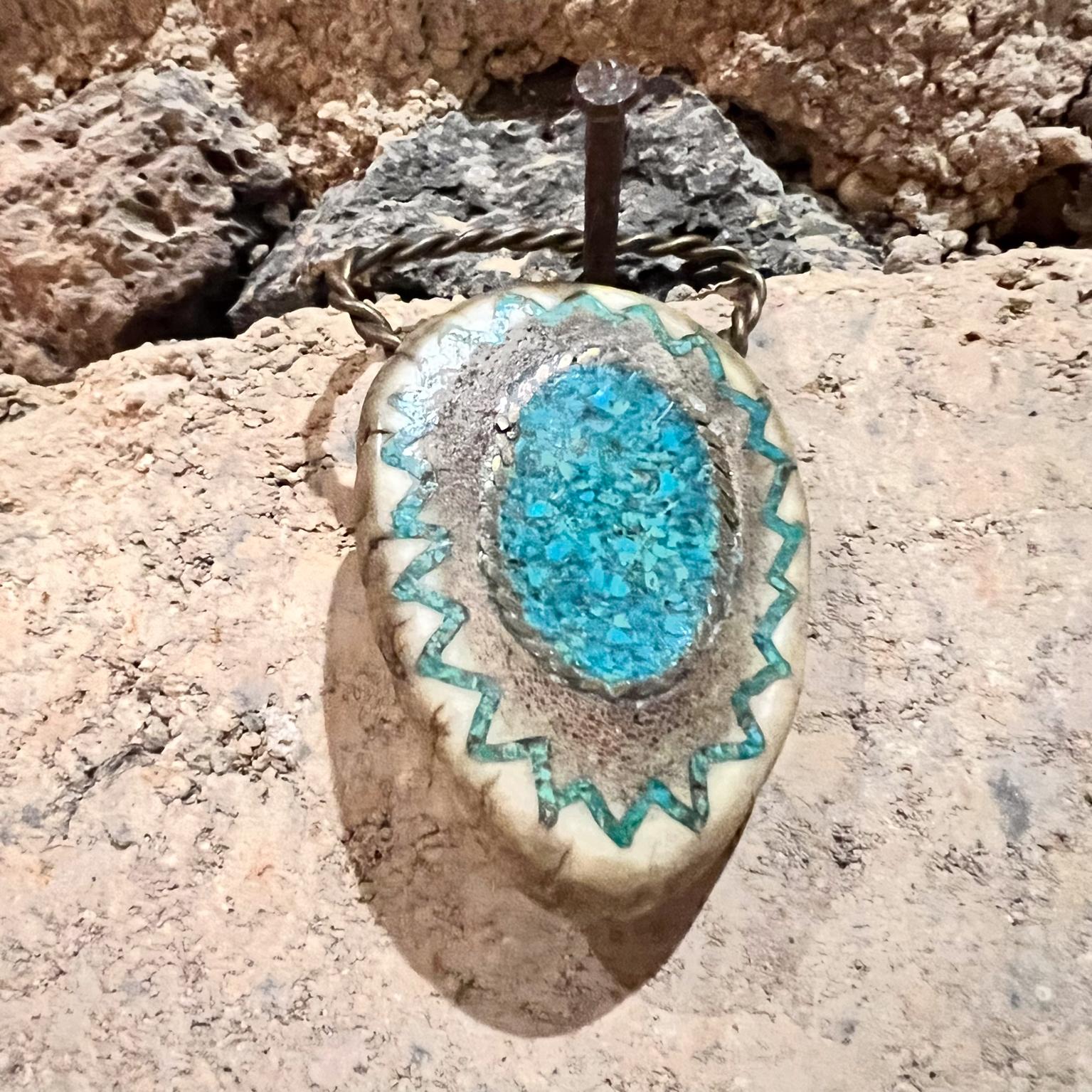 Native American Belt Buckle Bone Brass & Azurite For Sale 3