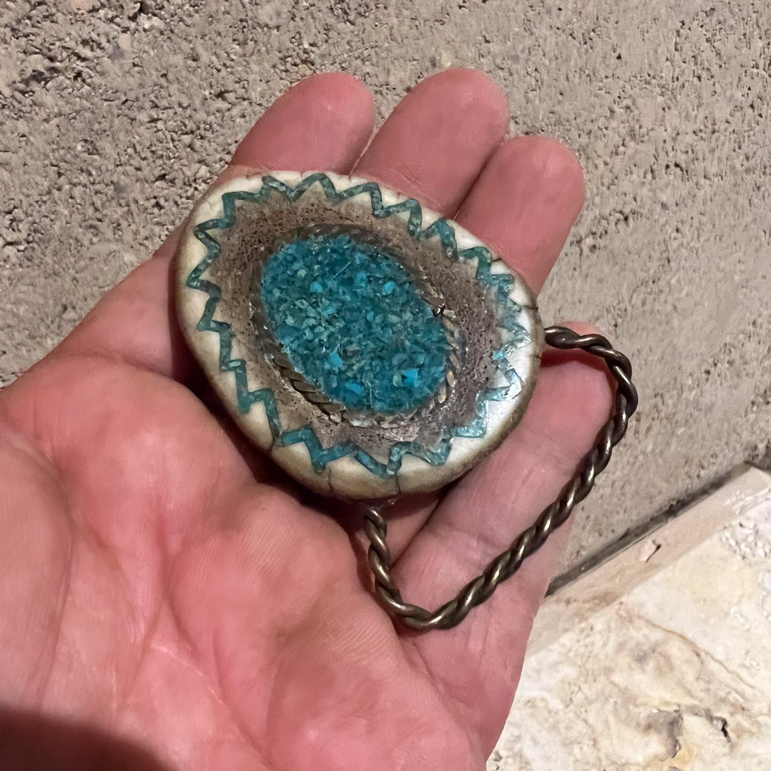 Native American Belt Buckle Bone Brass & Azurite For Sale 4