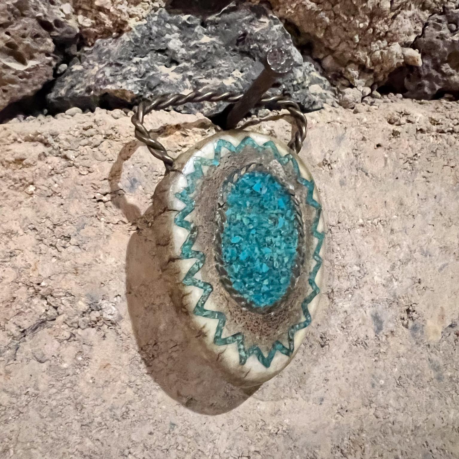 Native American Belt Buckle Bone Brass & Azurite For Sale 8