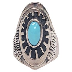 Native American Ben Nighthorse Türkis-Ring aus Sterlingsilber Größe 8 3/4 #16499
