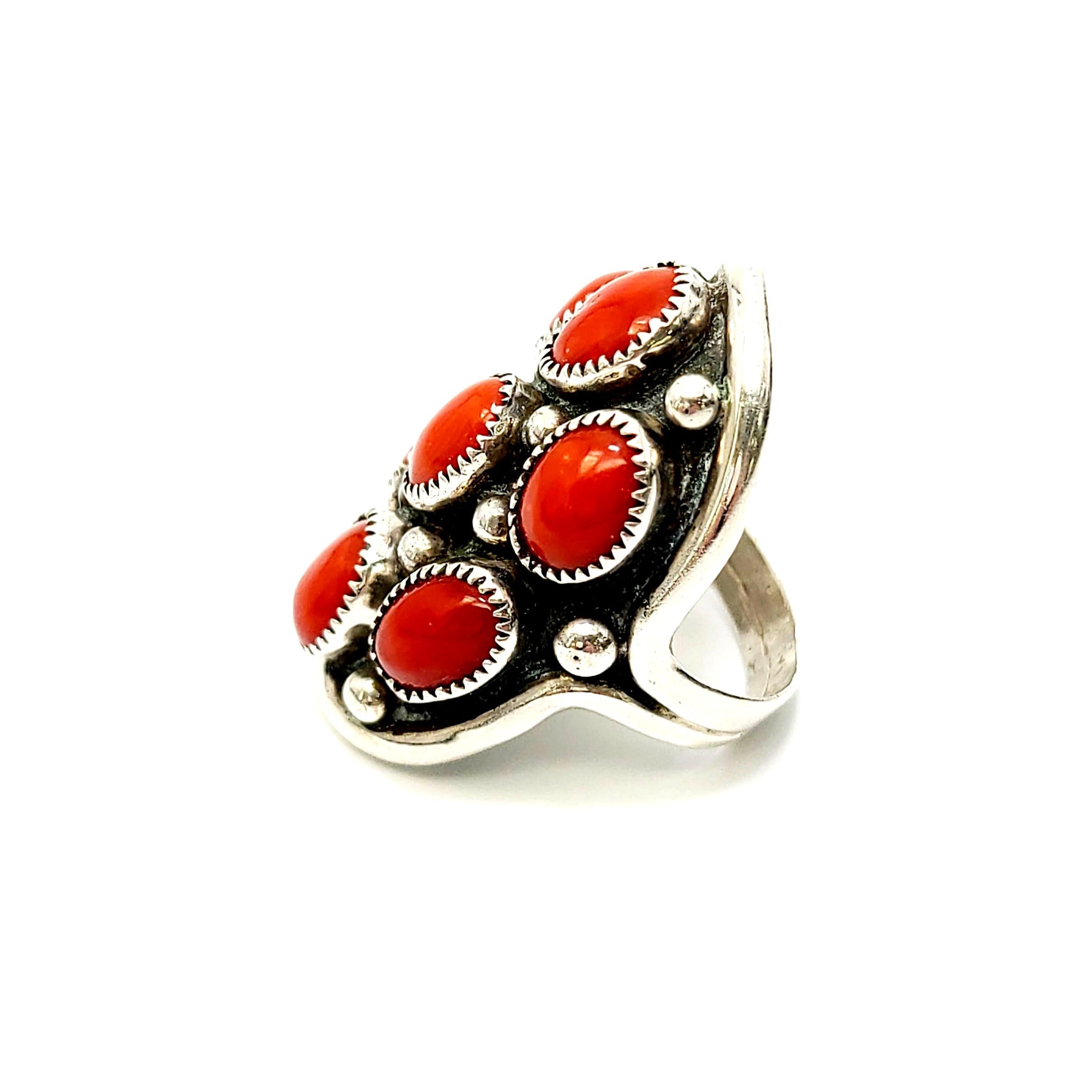 Native American Benny Touchine Sterling Silver Coral Ring In Good Condition In Washington Depot, CT