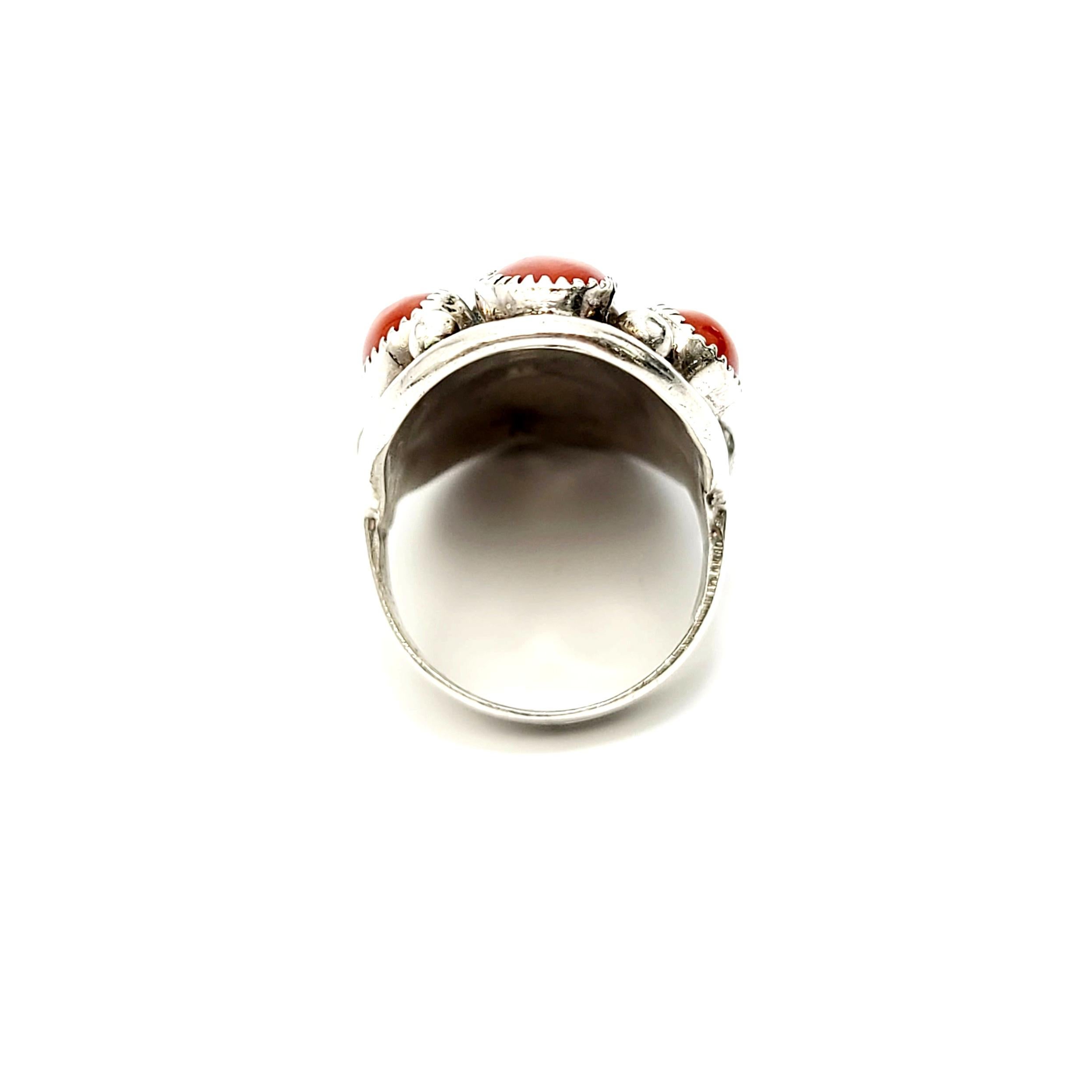 Women's Native American Benny Touchine Sterling Silver Coral Ring
