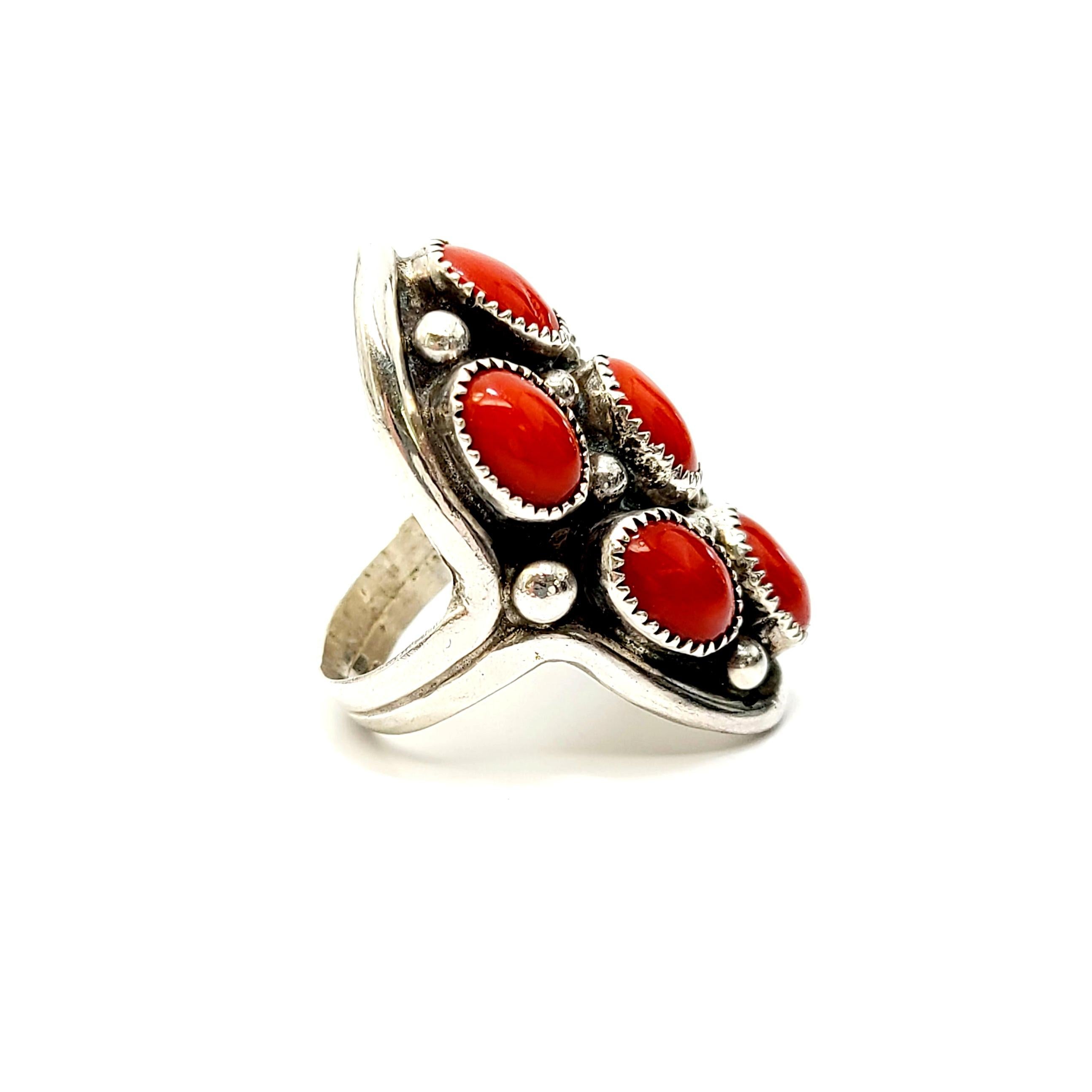 Cabochon Native American Benny Touchine Sterling Silver Coral Ring