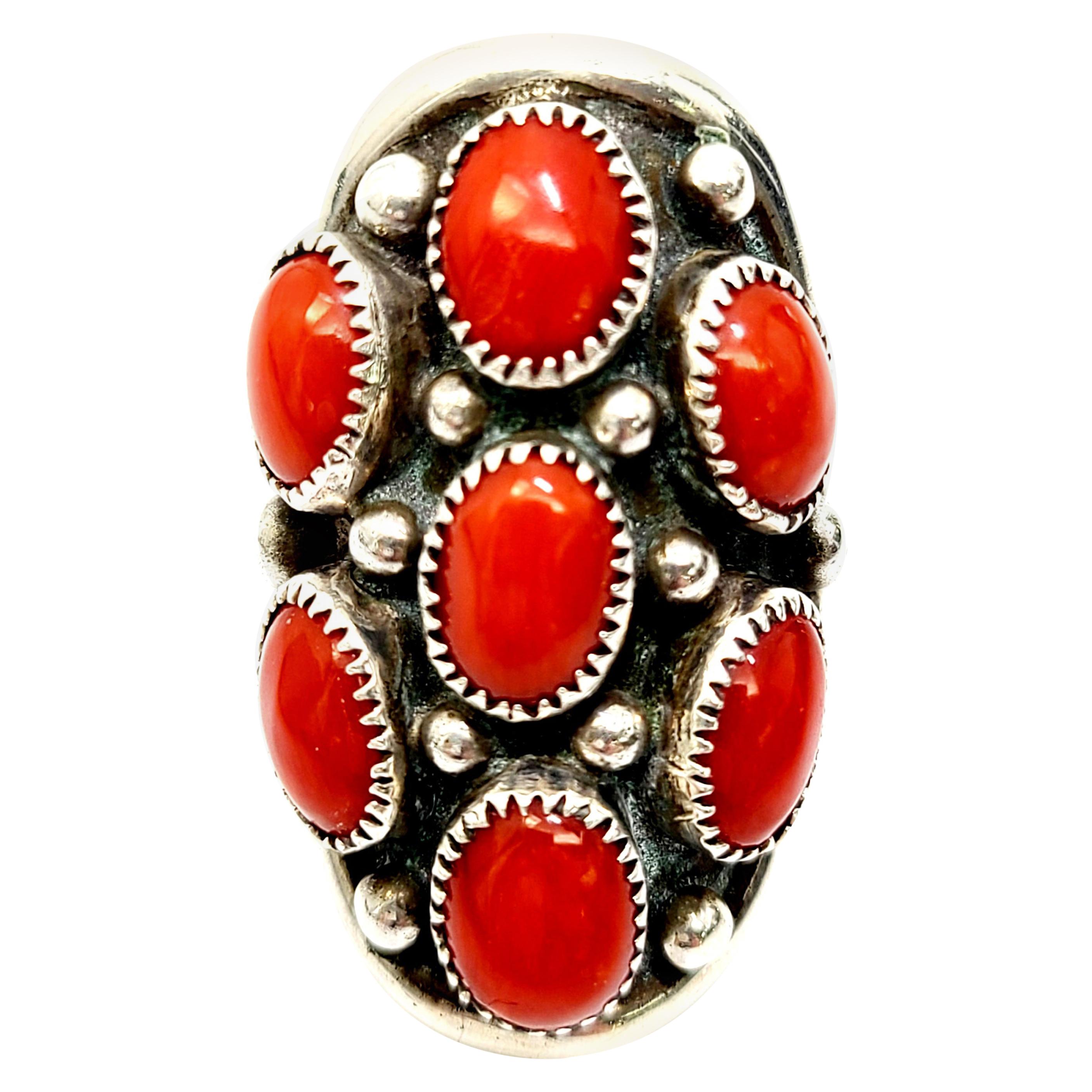 Native American Benny Touchine Sterling Silver Coral Ring