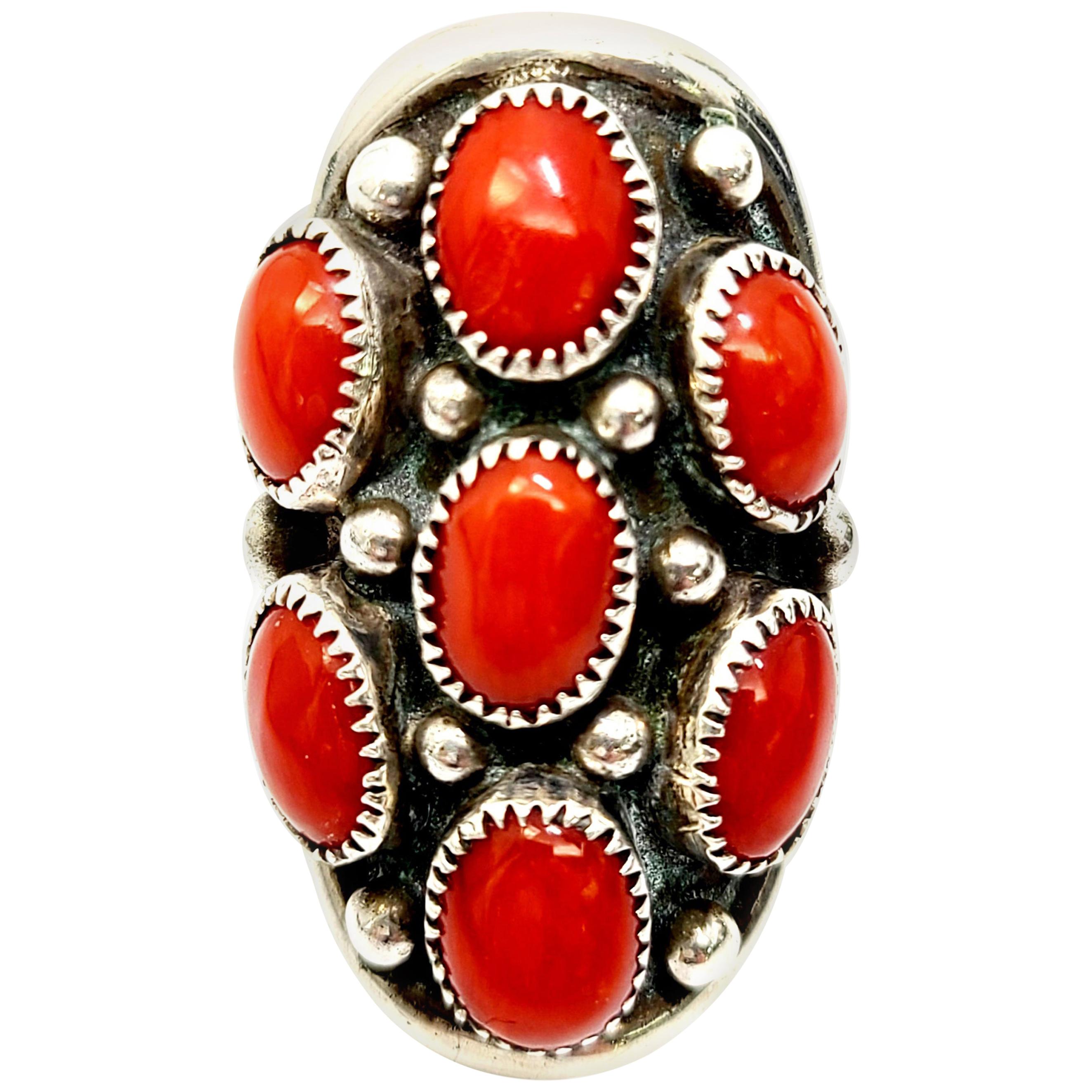 Native American Benny Touchine Sterling Silver Coral Ring
