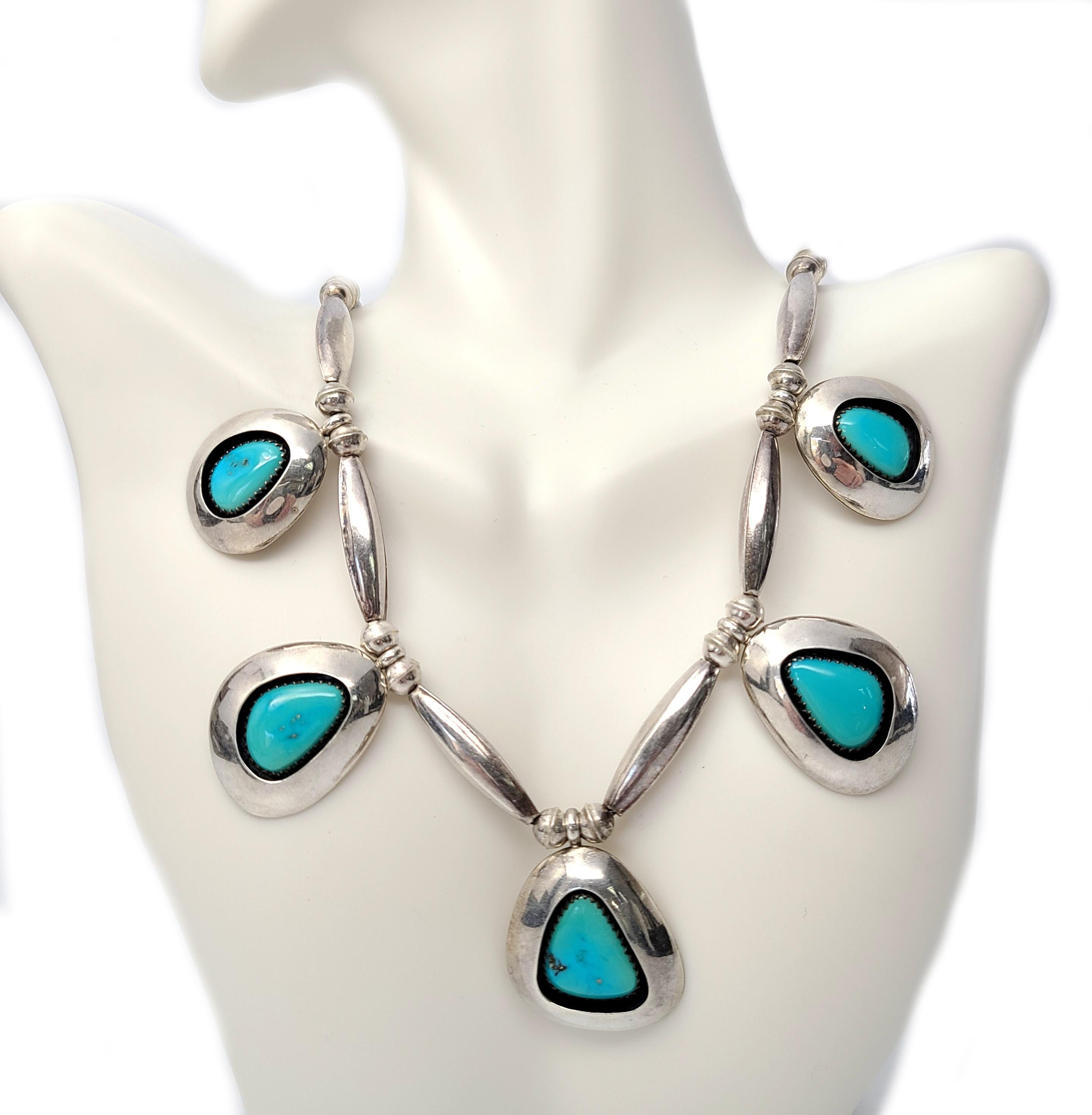 Native American Bernadette Eustace Sterling Silver Turquoise Shadow Box Necklace 1