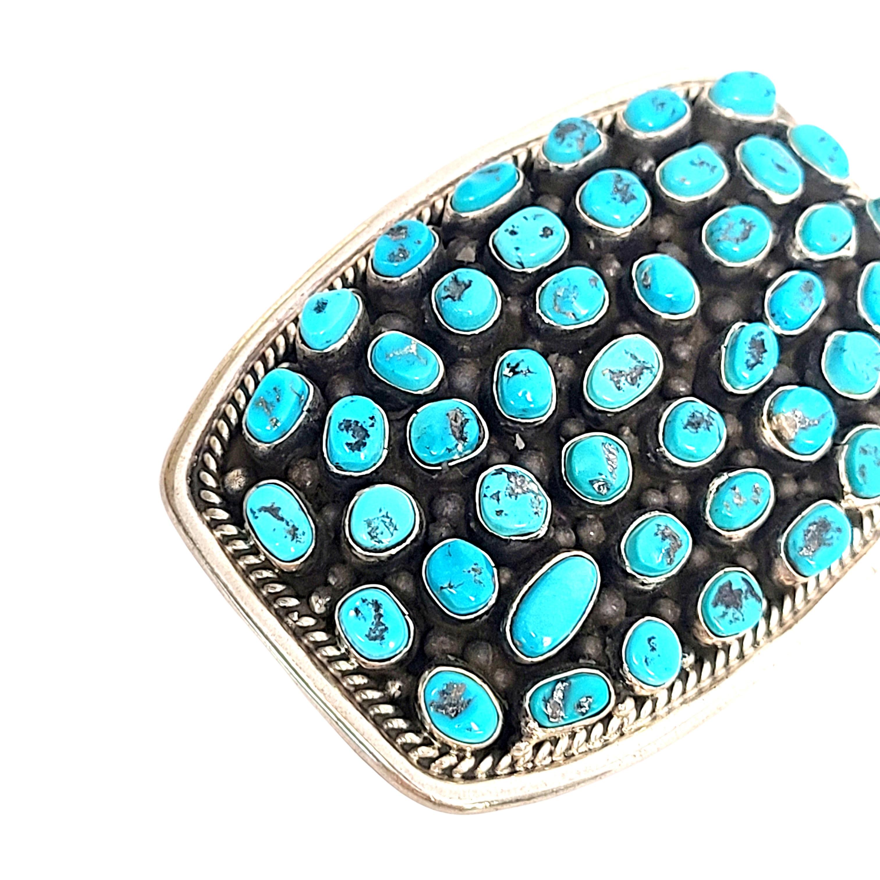 Native American Bobby Johnson Sterling Silver Turquoise Belt Buckle In Good Condition In Washington Depot, CT