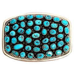 Vintage Native American Bobby Johnson Sterling Silver Turquoise Belt Buckle
