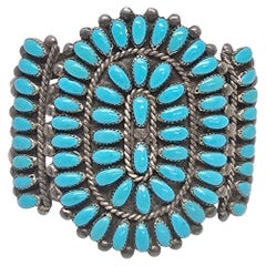 Native American Byjoe Silver Turquoise Needle Point Cluster Cuff Bracelet #19774