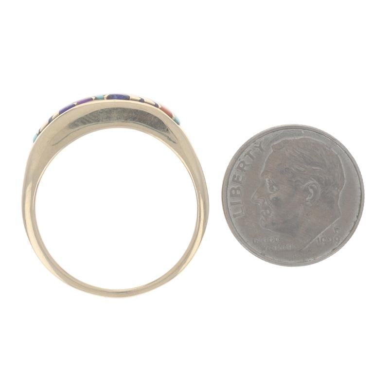 Bague Amérindienne Calvin Navajo Turq Coral Lapis - Or jaune 14k Unisexe en vente