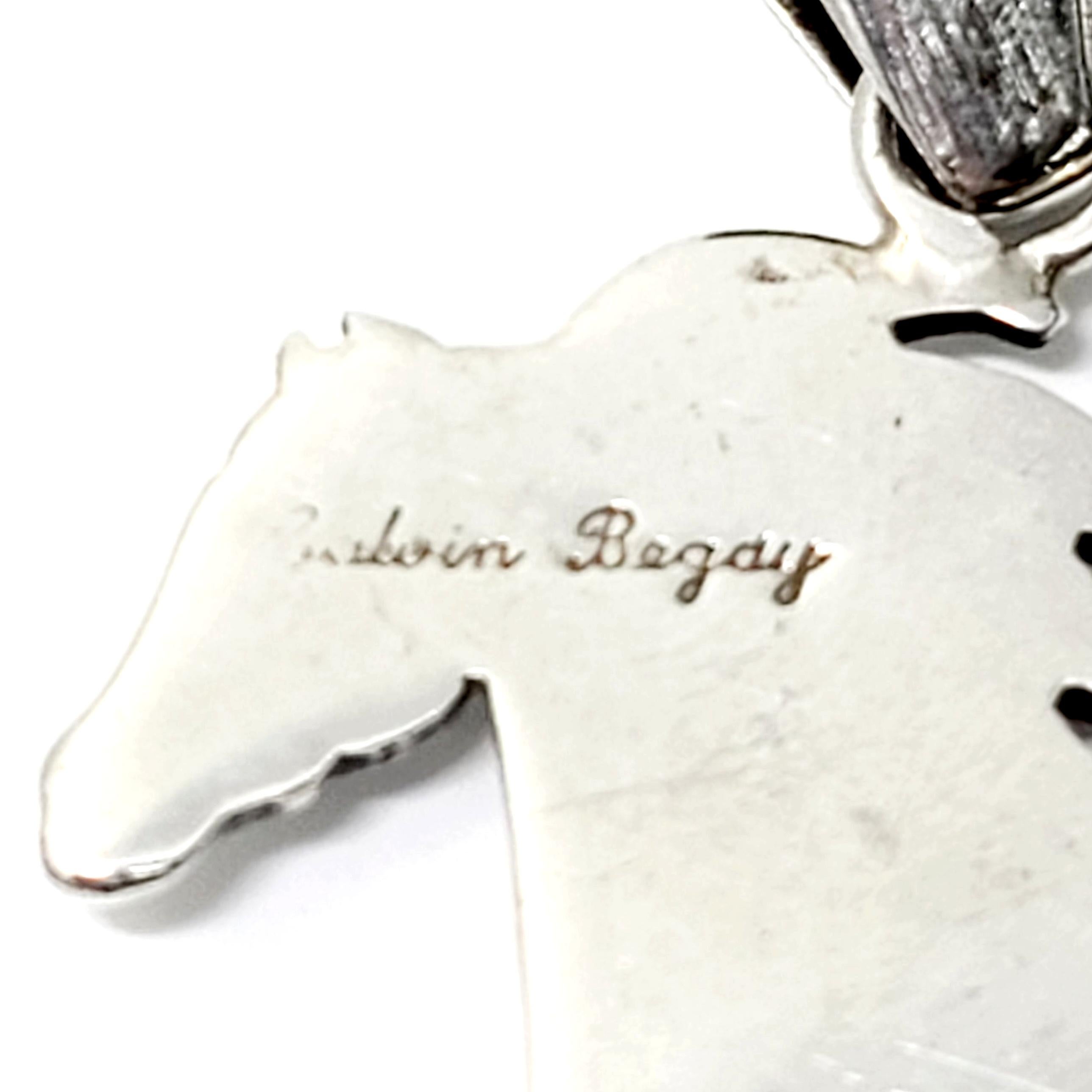 Women's or Men's Native American Calvin Begay Sterling Silver Stone Inlay Horse Pendant