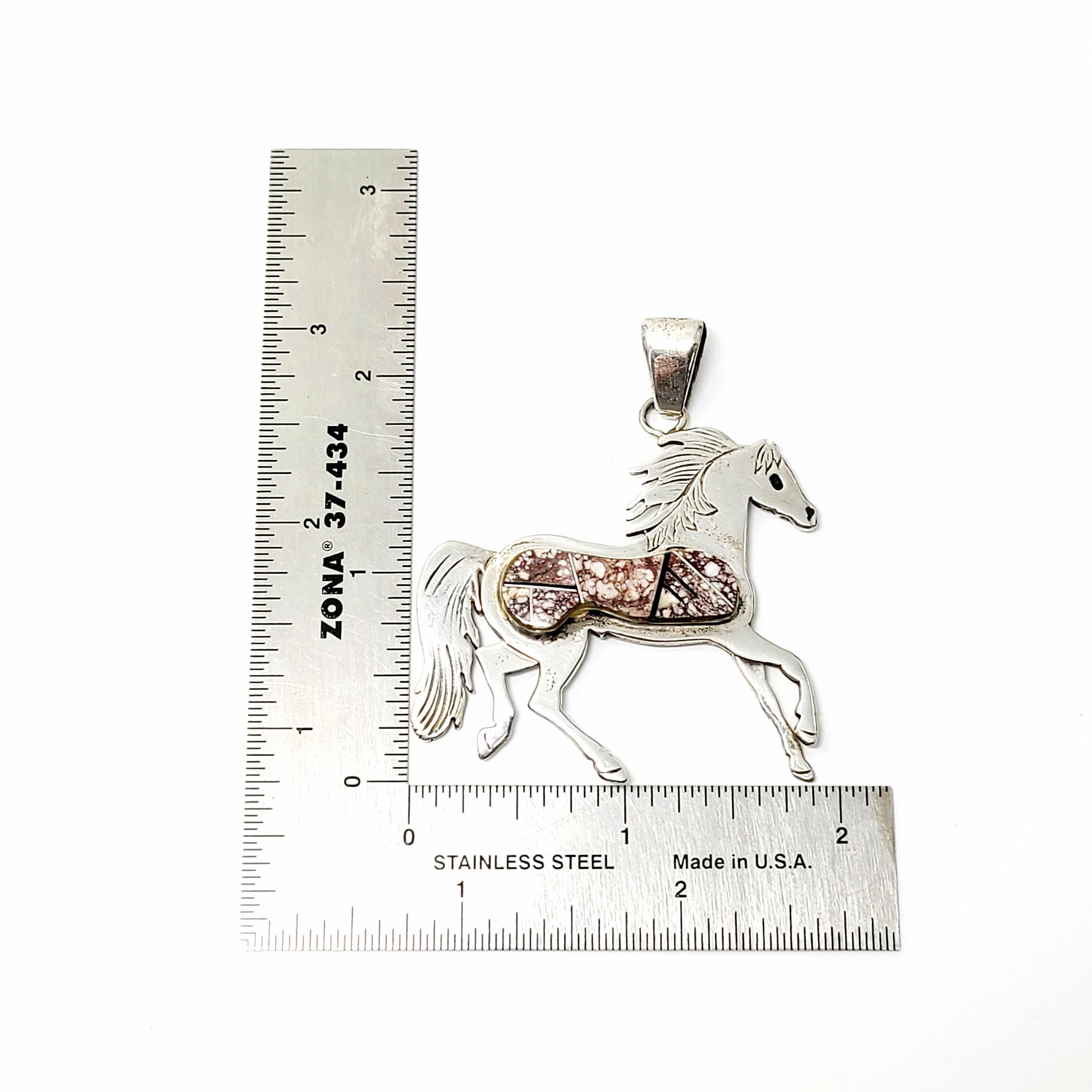 Native American Calvin Begay Sterling Silver Stone Inlay Horse Pendant 2