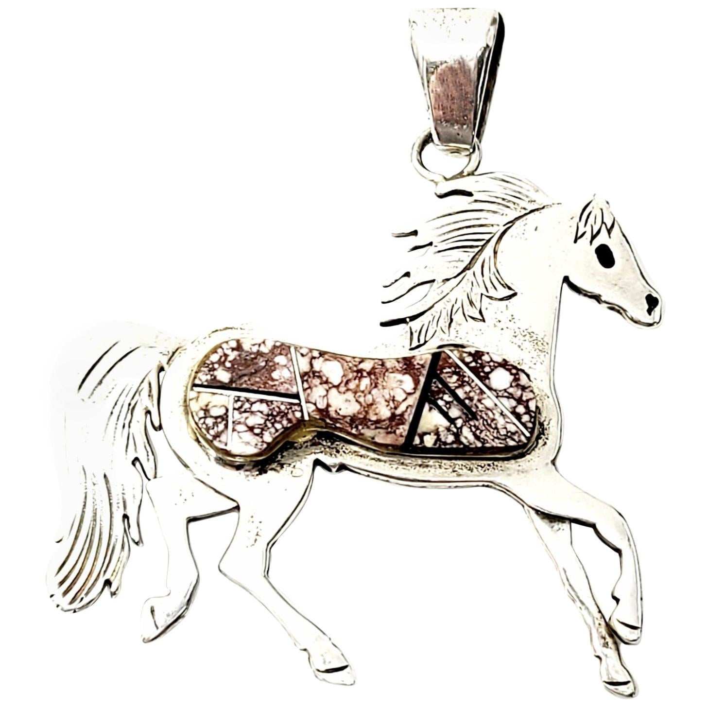 Native American Calvin Begay Sterling Silver Stone Inlay Horse Pendant