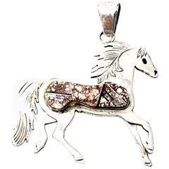 Native American Calvin Begay Sterling Silver Stone Inlay Horse Pendant