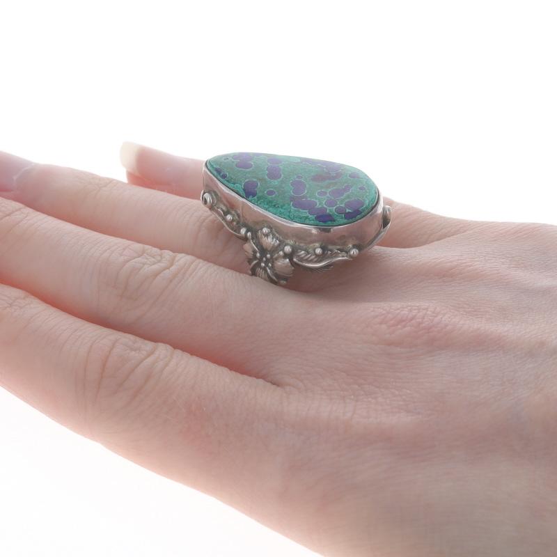 Women's Native American Carol Felley Navajo Azurite Malachite CocktailSolitaire Ring 925 For Sale