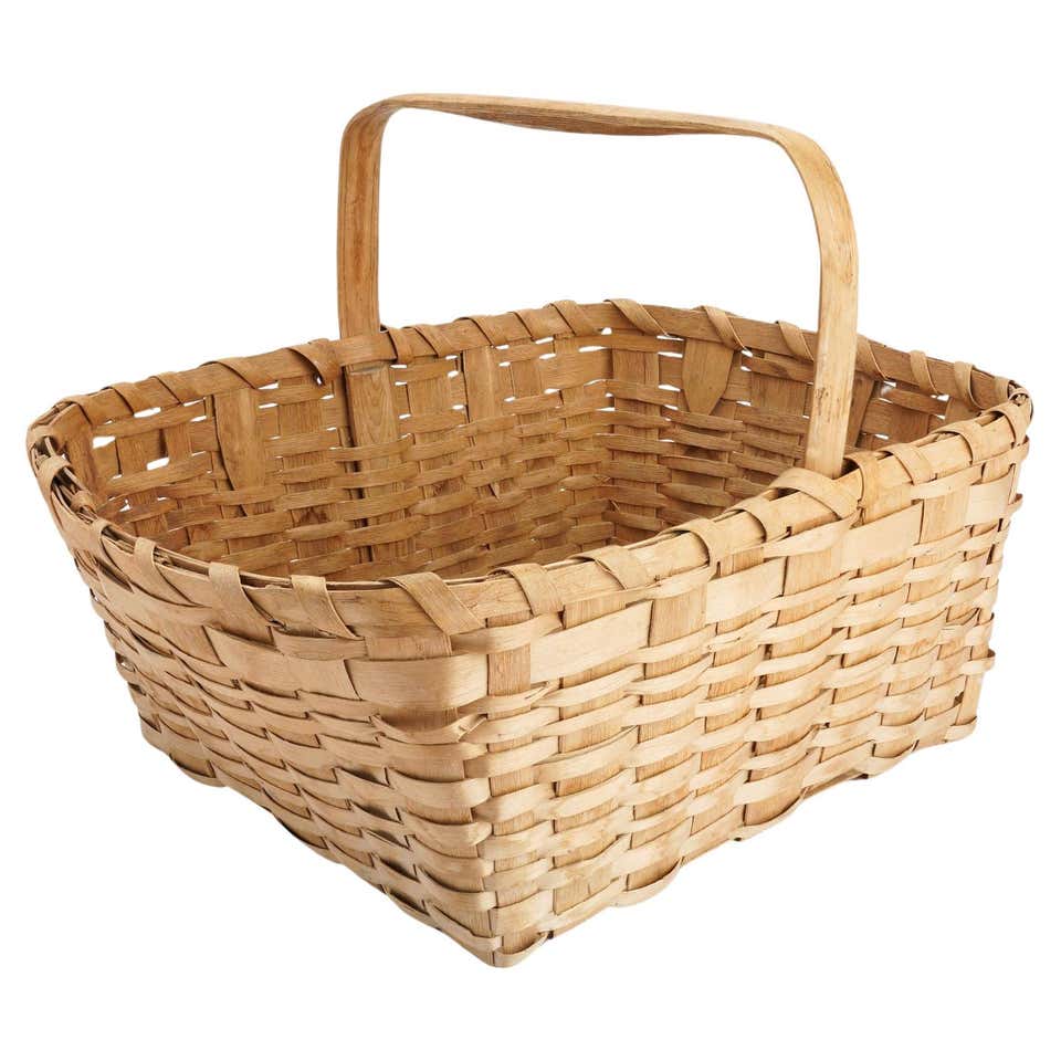 Oklahoma Cherokee woven split oak rectangular basket with handle, 1900 ...