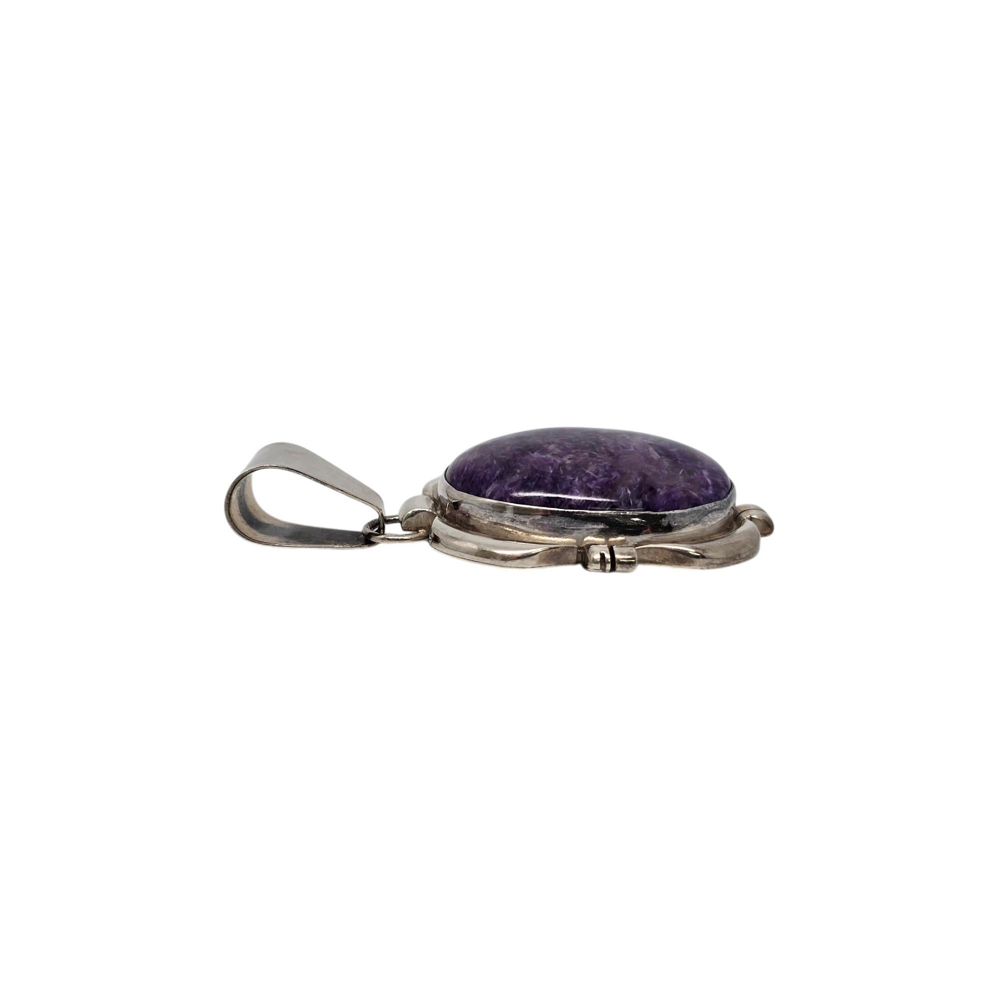 Cabochon Native American Cecil Sanders Sterling Silver Charoite Pendant #20840 For Sale