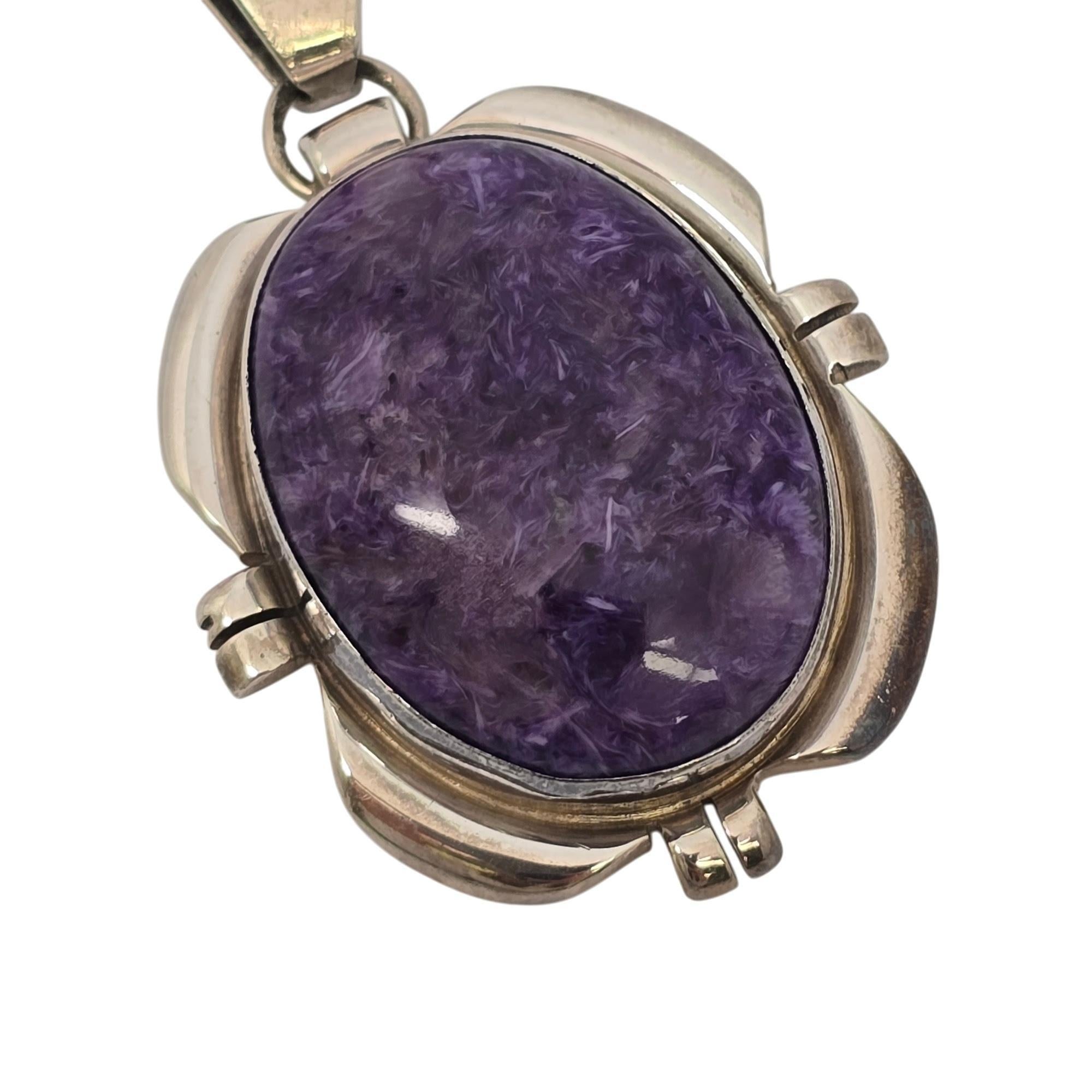 Native American Cecil Sanders Sterling Silver Charoite Pendant #20840 In Good Condition For Sale In Washington Depot, CT