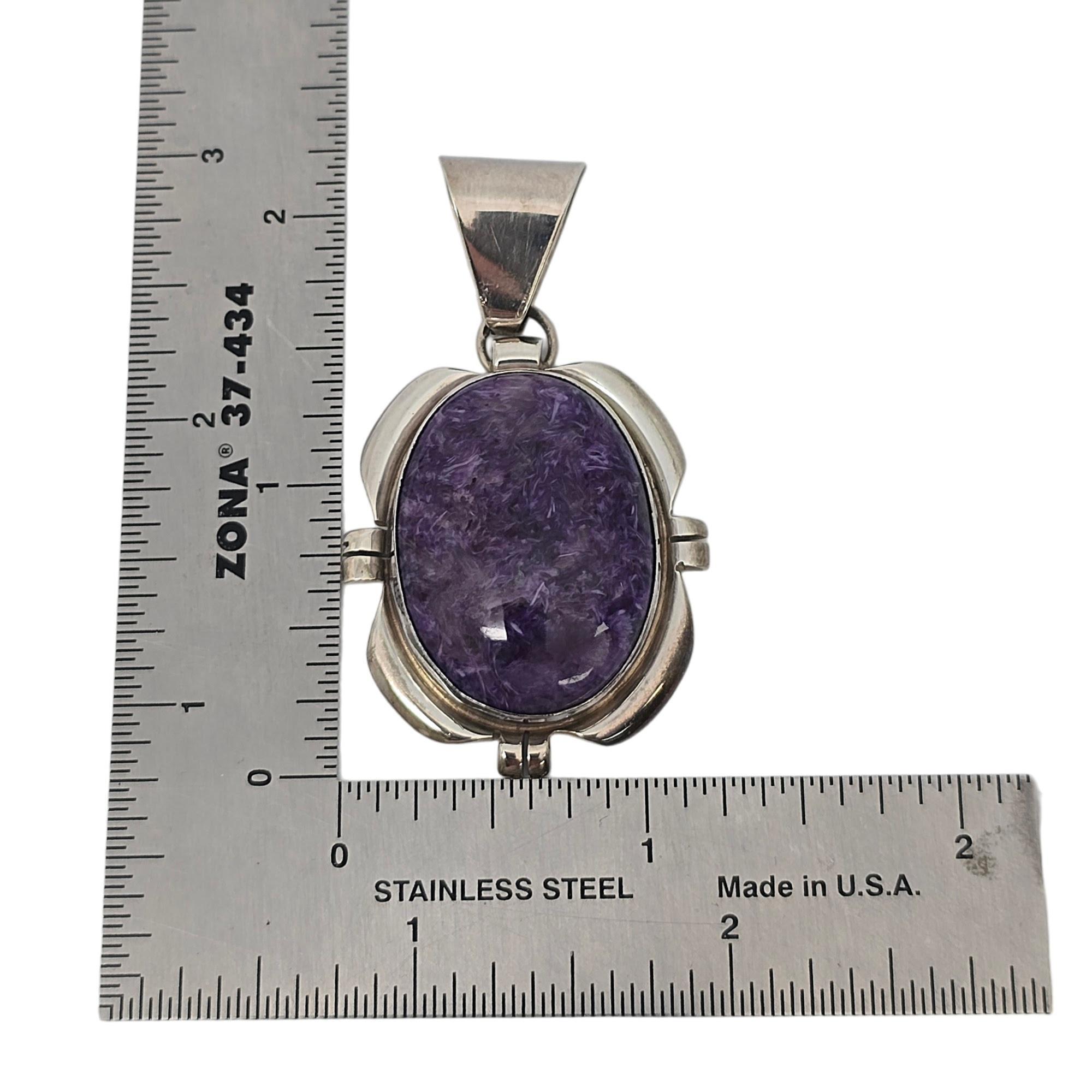 Native American Cecil Sanders Sterling Silver Charoite Pendant #20840 For Sale 1