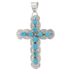 Native American Charlene Yazzie Navajo Turquoise Cross Pendant Sterling 925