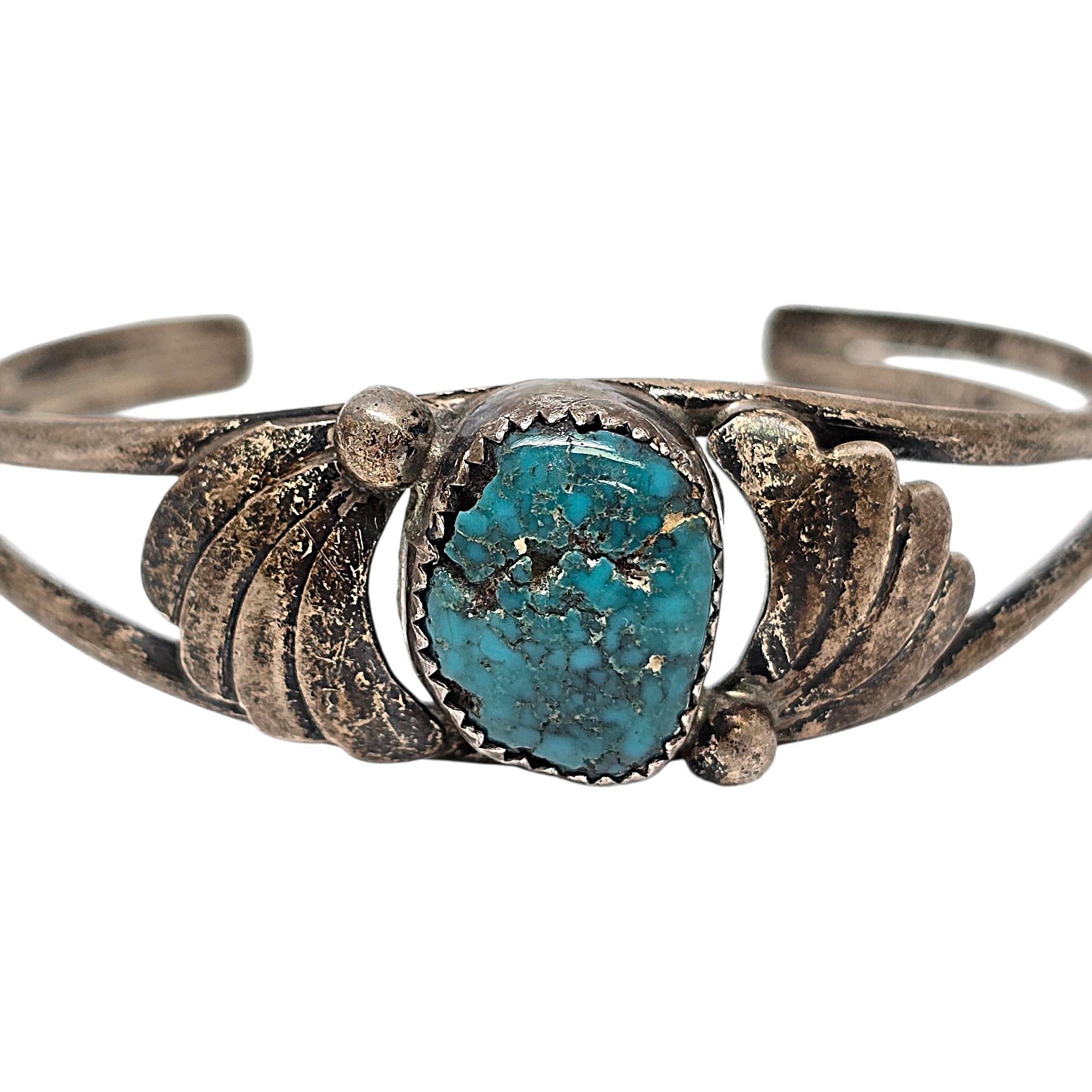 Native American Chee Sterling Silver Turquoise Cuff Bracelet #19105 For Sale 2