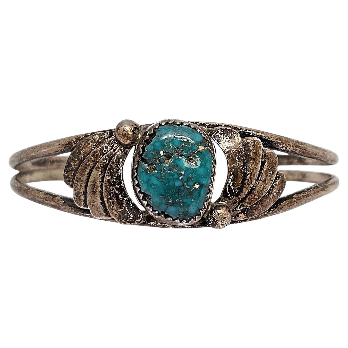 Native American Chee Sterling Silver Turquoise Cuff Bracelet #19105