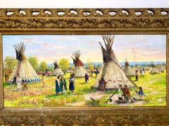 Native American Cheyenne Camp North American Plain Teepee Scene Willett Painting
