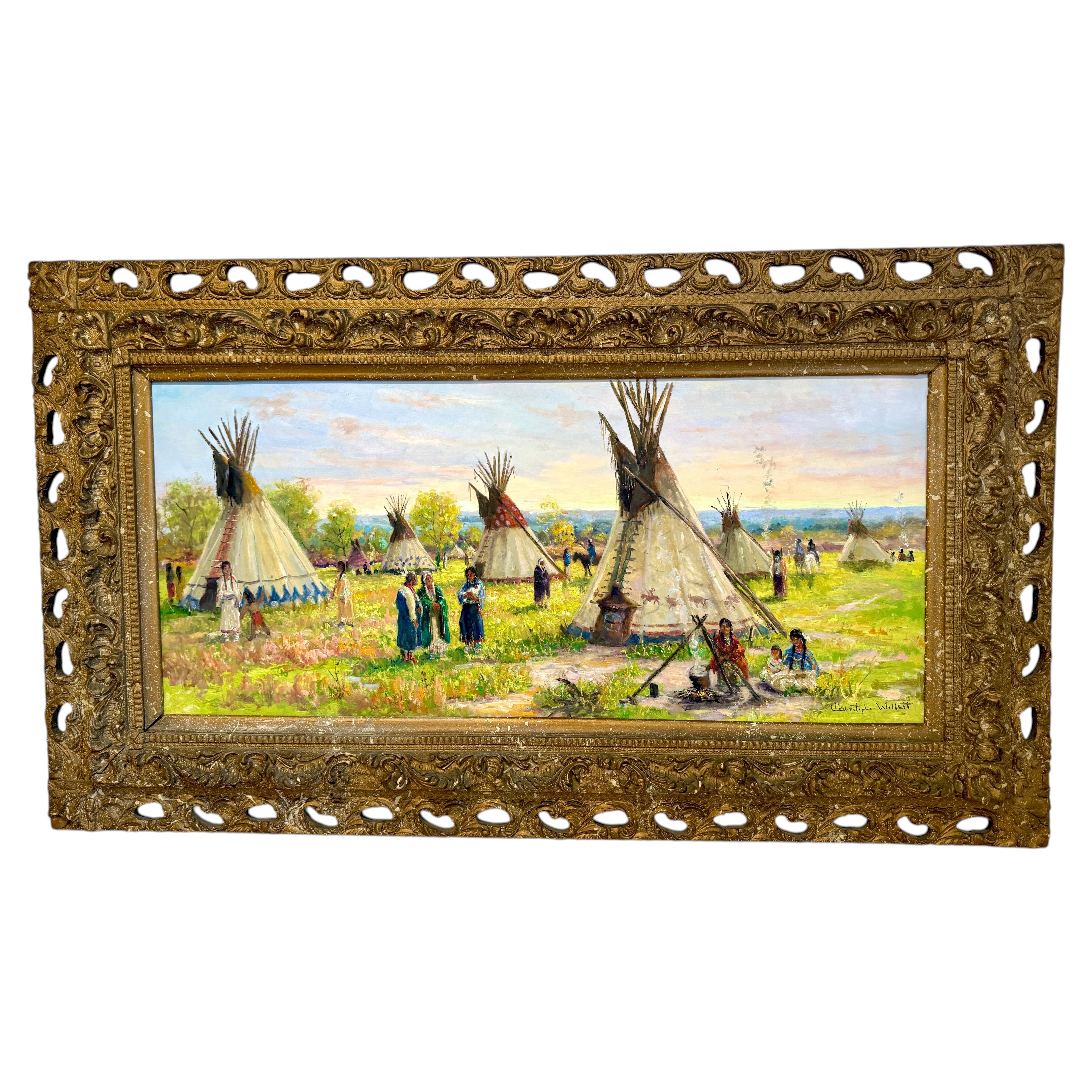 Native American Cheyenne Camp North American Plain Teepee Scene Willett Painting