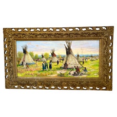 Native American Cheyenne Camp North American Plain Teepee Scene Willett Painting