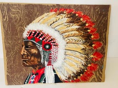 Portrait d'un chef amérindien Broderie sur toile