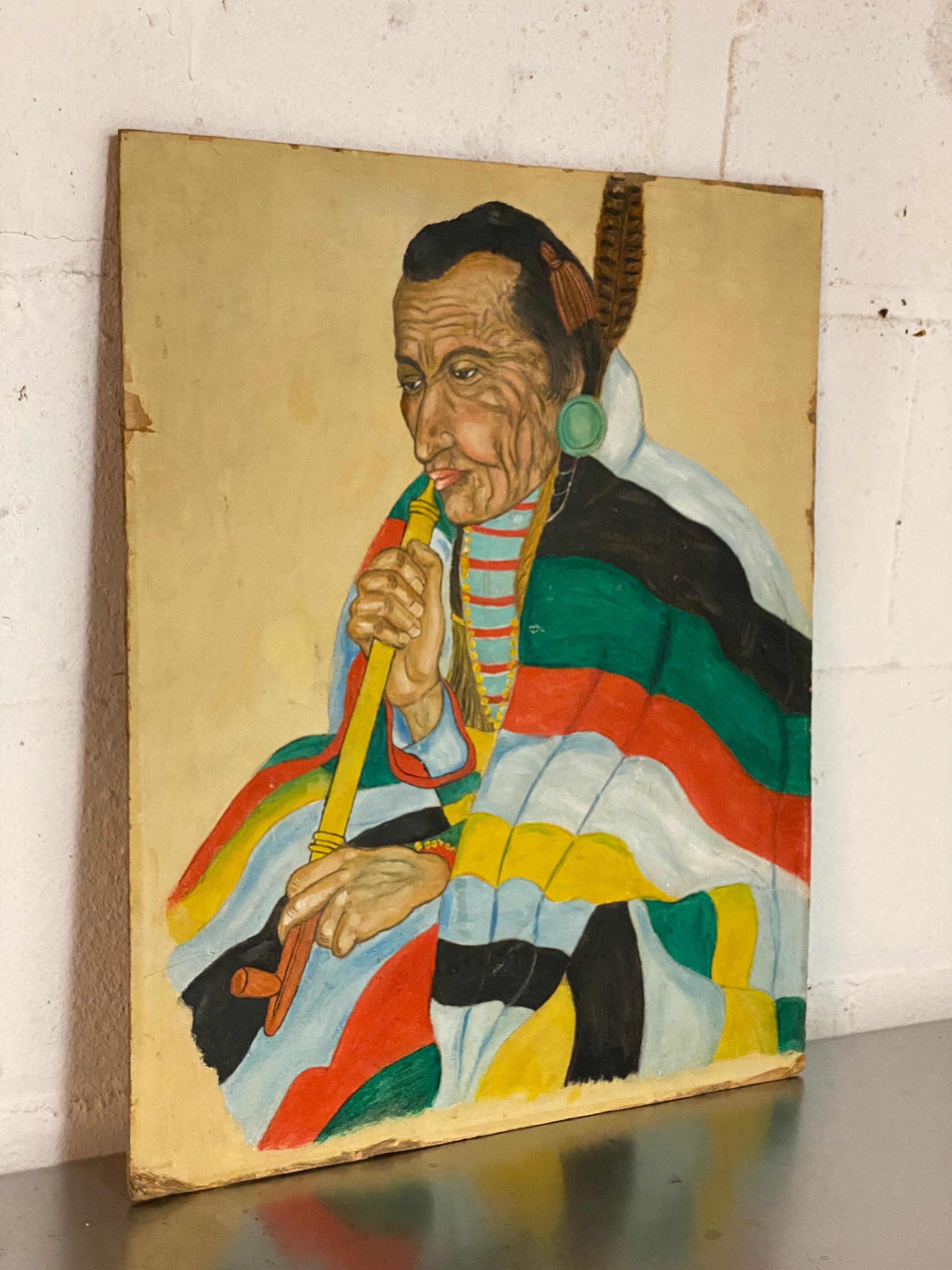 Pintura de un cacique nativo americano a la manera de Winold Reiss Artes y manualidades