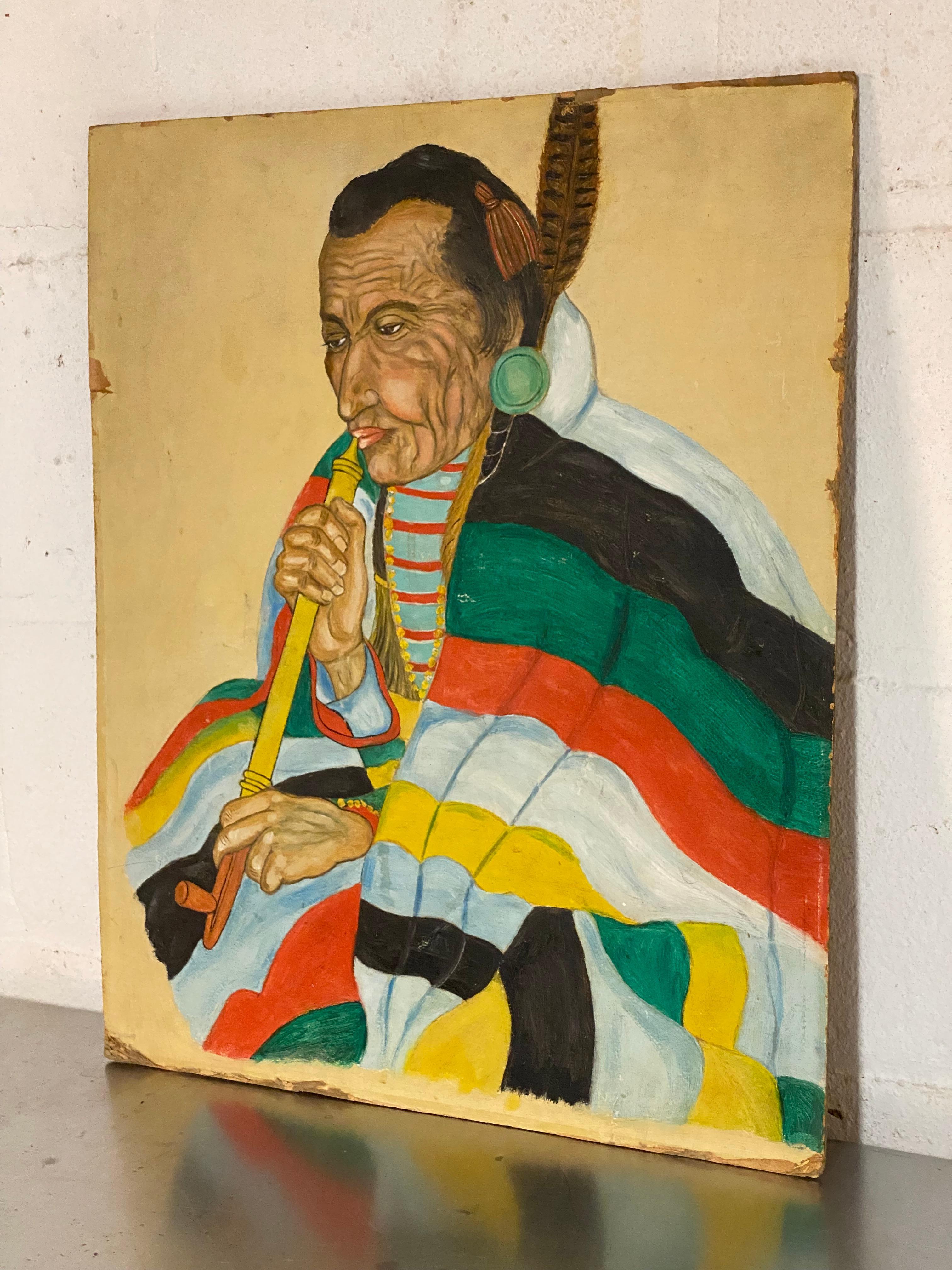 Pintura de un cacique nativo americano a la manera de Winold Reiss Estadounidense