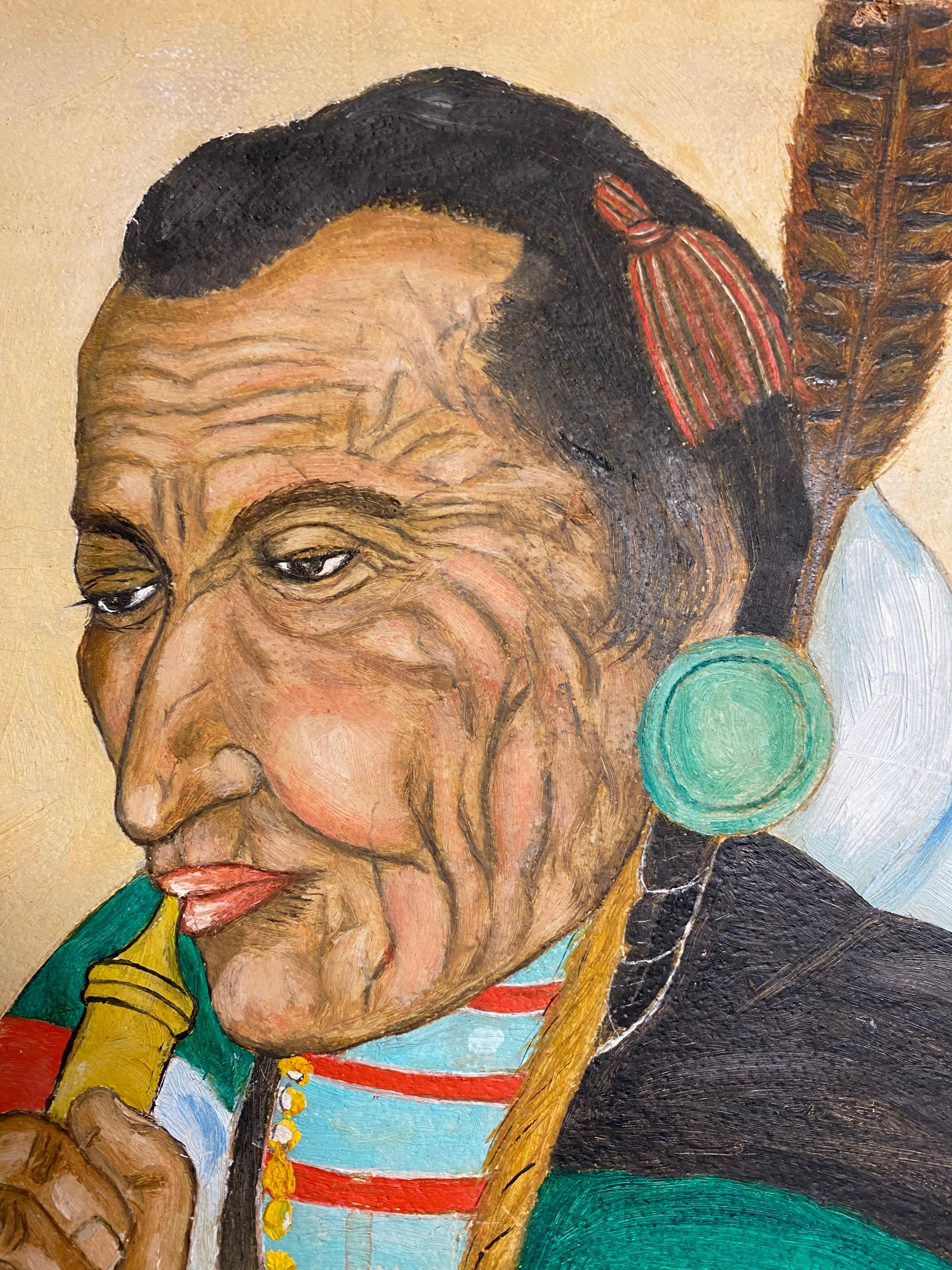 Pintura de un cacique nativo americano a la manera de Winold Reiss Pintado a mano