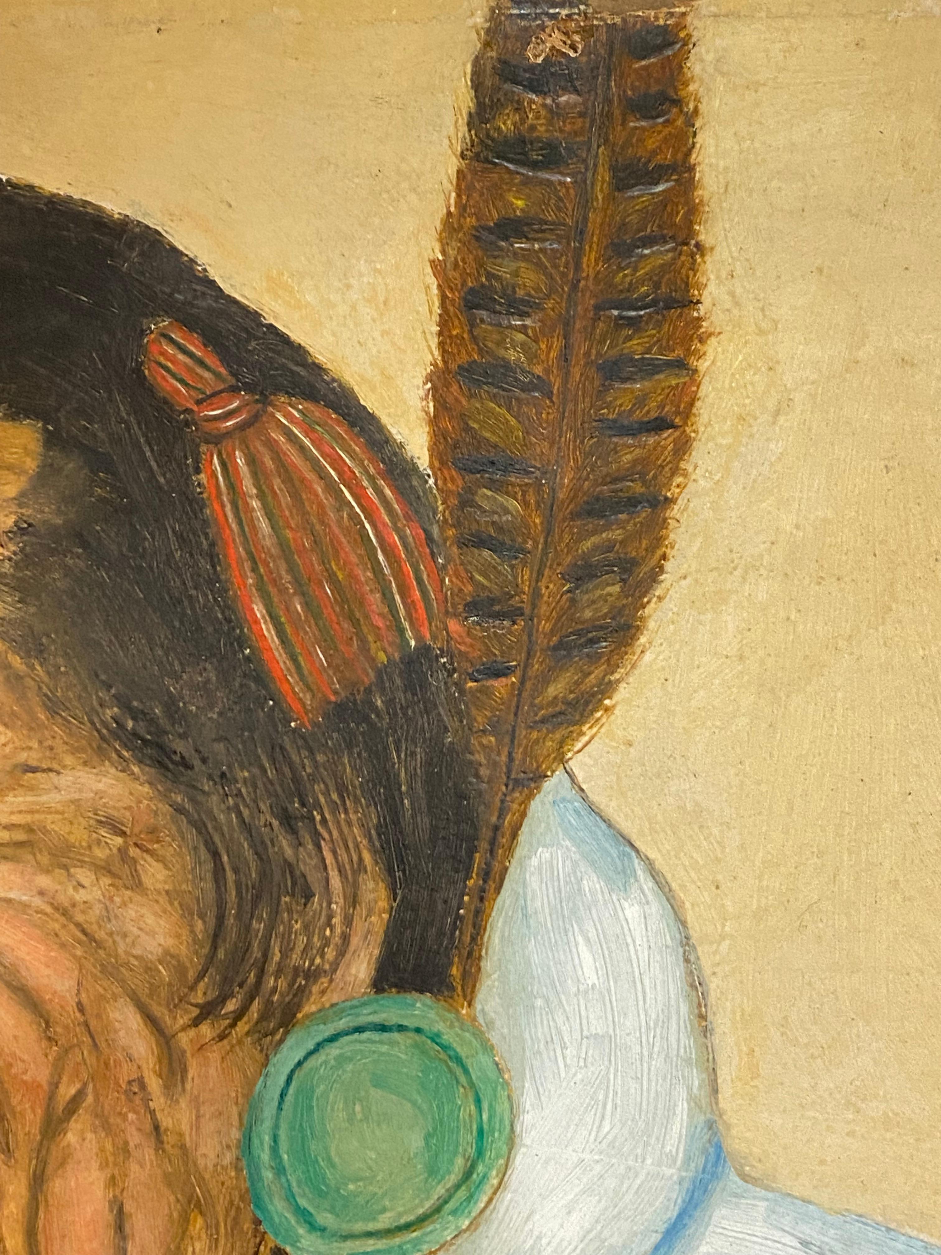 Pintura de un cacique nativo americano a la manera de Winold Reiss siglo XX