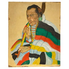 Pintura de un cacique nativo americano a la manera de Winold Reiss