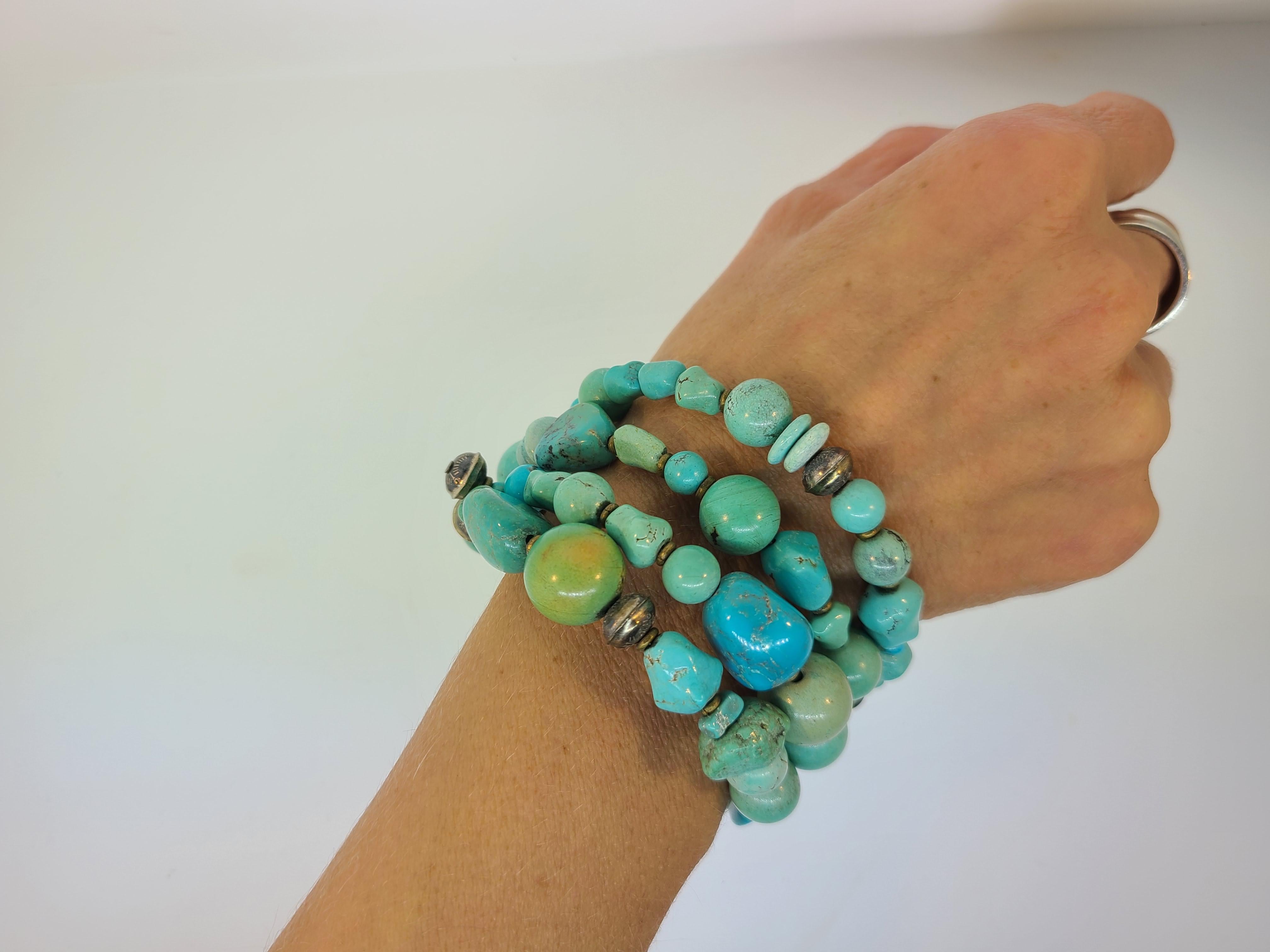 Native American Chunky Turquoise Wrap Bracelet 4