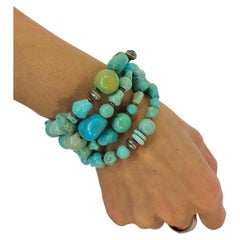 Native American Chunky Turquoise Wrap Bracelet 