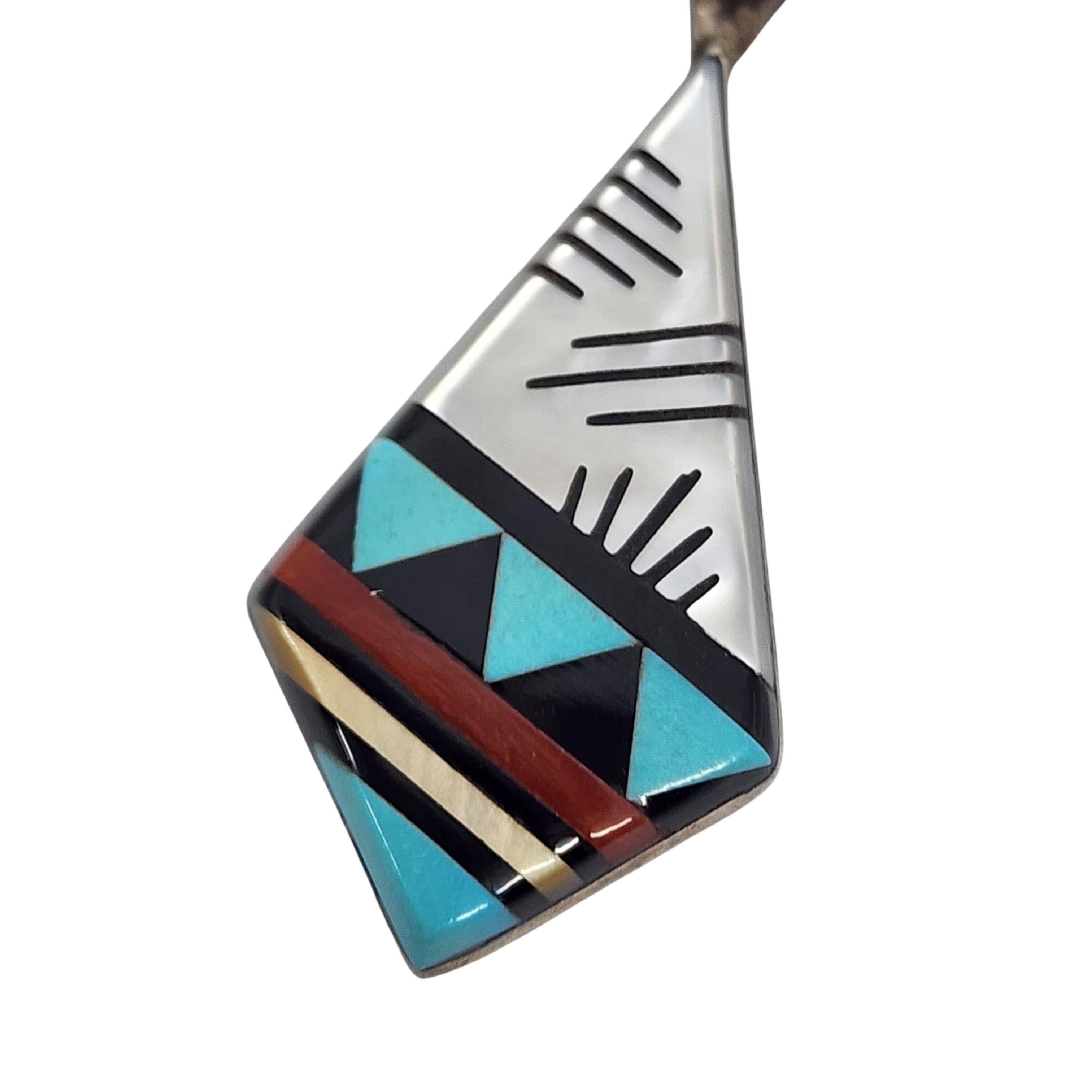 Native American CK Zuni Sterling Silver Multi Stone Inlay Pendant #16149 In Good Condition For Sale In Washington Depot, CT