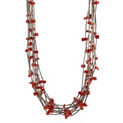 Native American Coral Multi-Strand Necklace, Sterling Silver 925