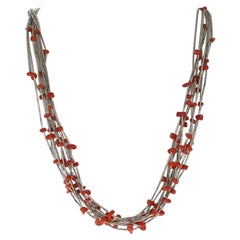 Collana a più fili di corallo dei nativi americani, argento 925
