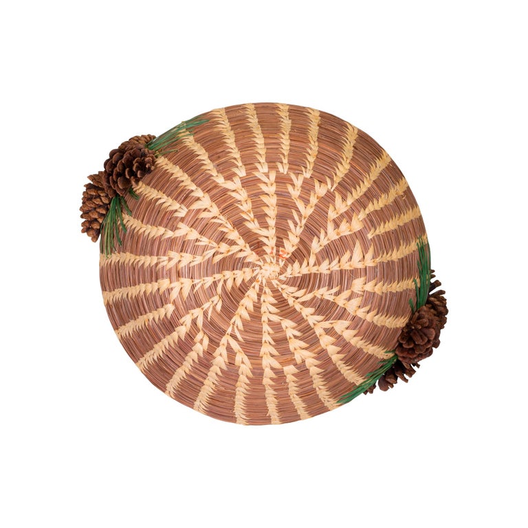 Native American Coushatta Lidded Pine Needle Basket For Sale at 1stDibs