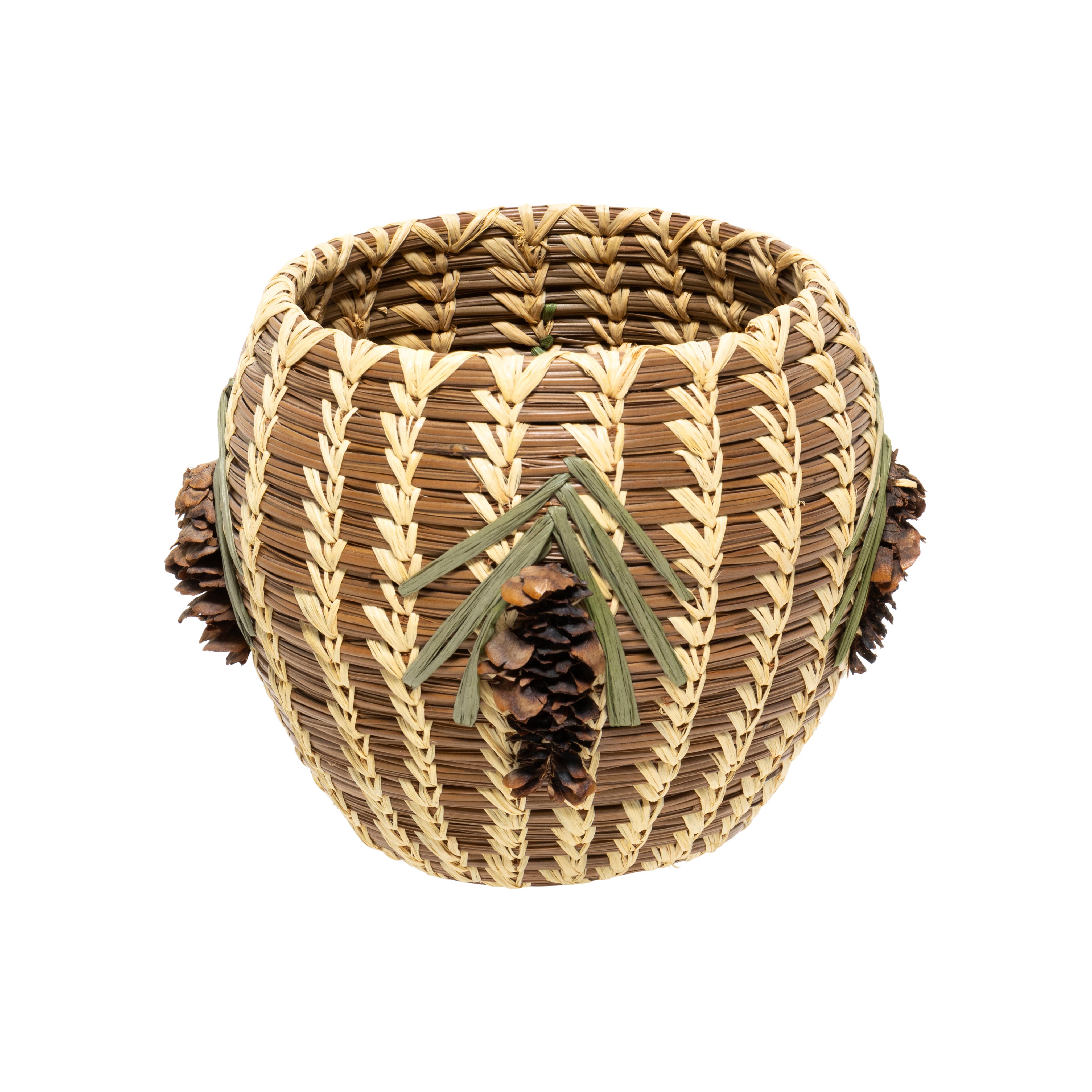 Other Native American Coushatta Lidded Pine Needle Basket For Sale