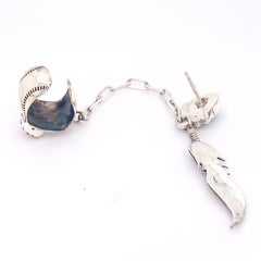 Native American Cuff Earring Indian Made Coral Turquoise and Sterling Leaf