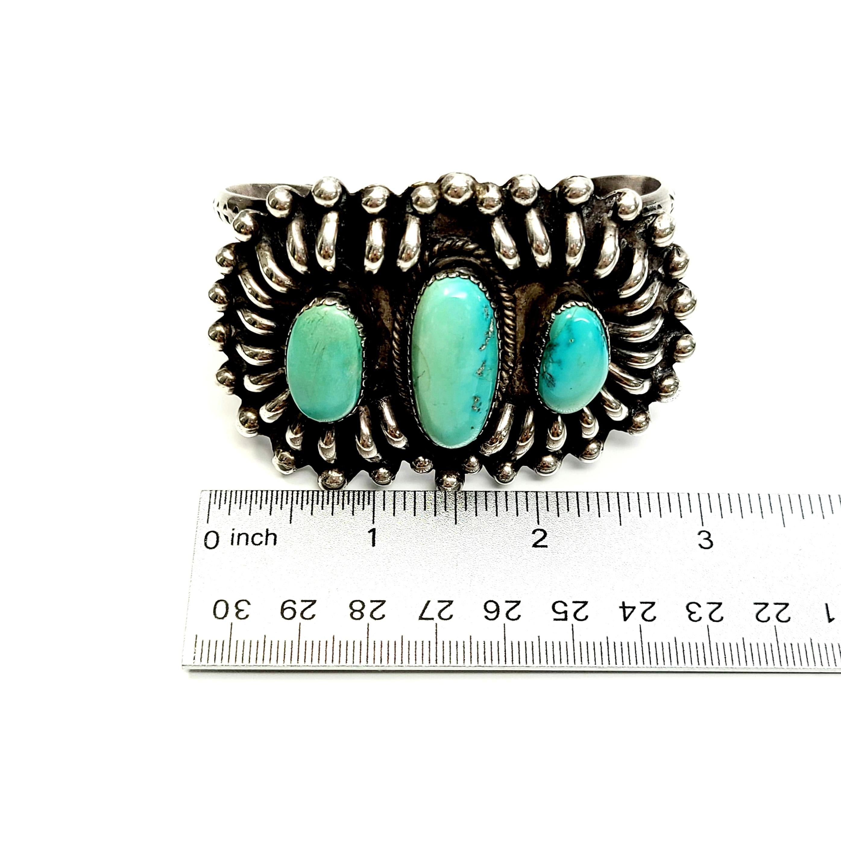 Native American Daisy M Tsosie Large Sterling Silver Turquoise Cuff Bracelet 8