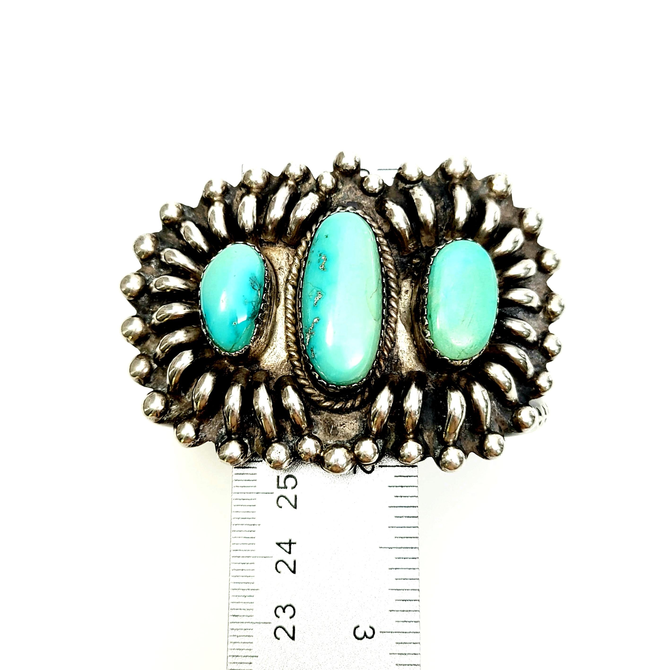 Native American Daisy M Tsosie Large Sterling Silver Turquoise Cuff Bracelet 9