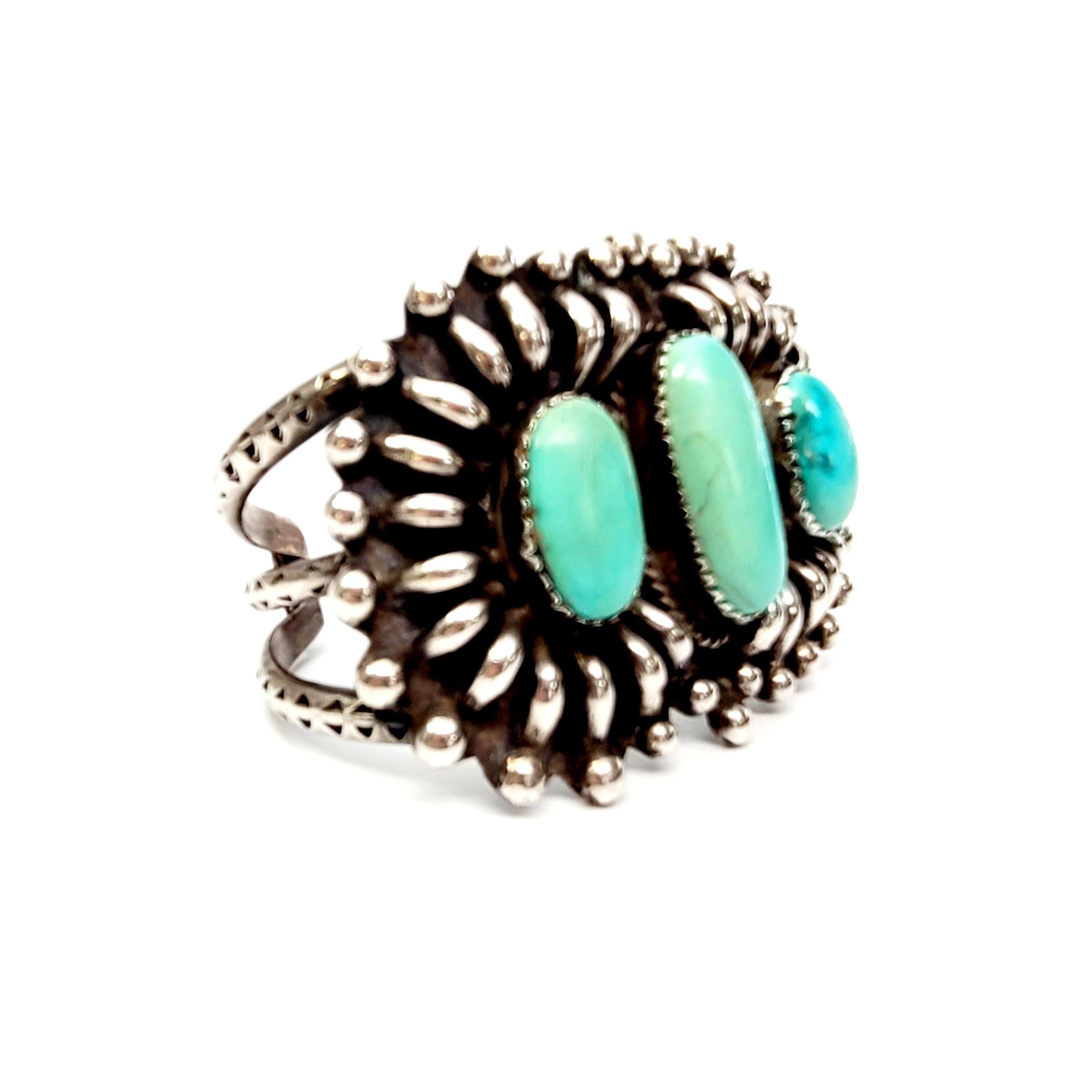 Native American Daisy M Tsosie Large Sterling Silver Turquoise Cuff Bracelet 1