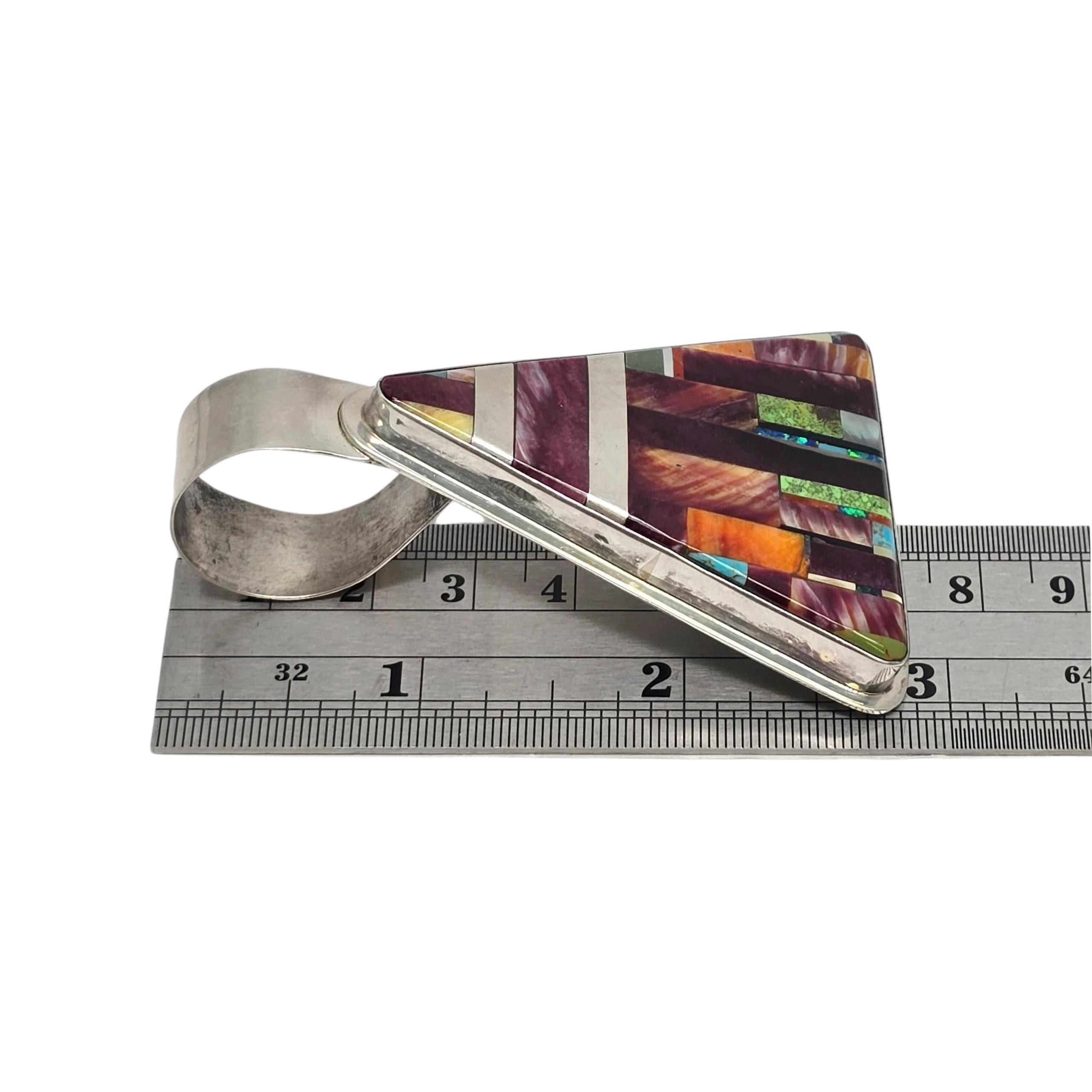 Ciondolo con intarsio di pietre multiple del nativo americano Daniel Coriz in argento sterling #23593 in vendita 4