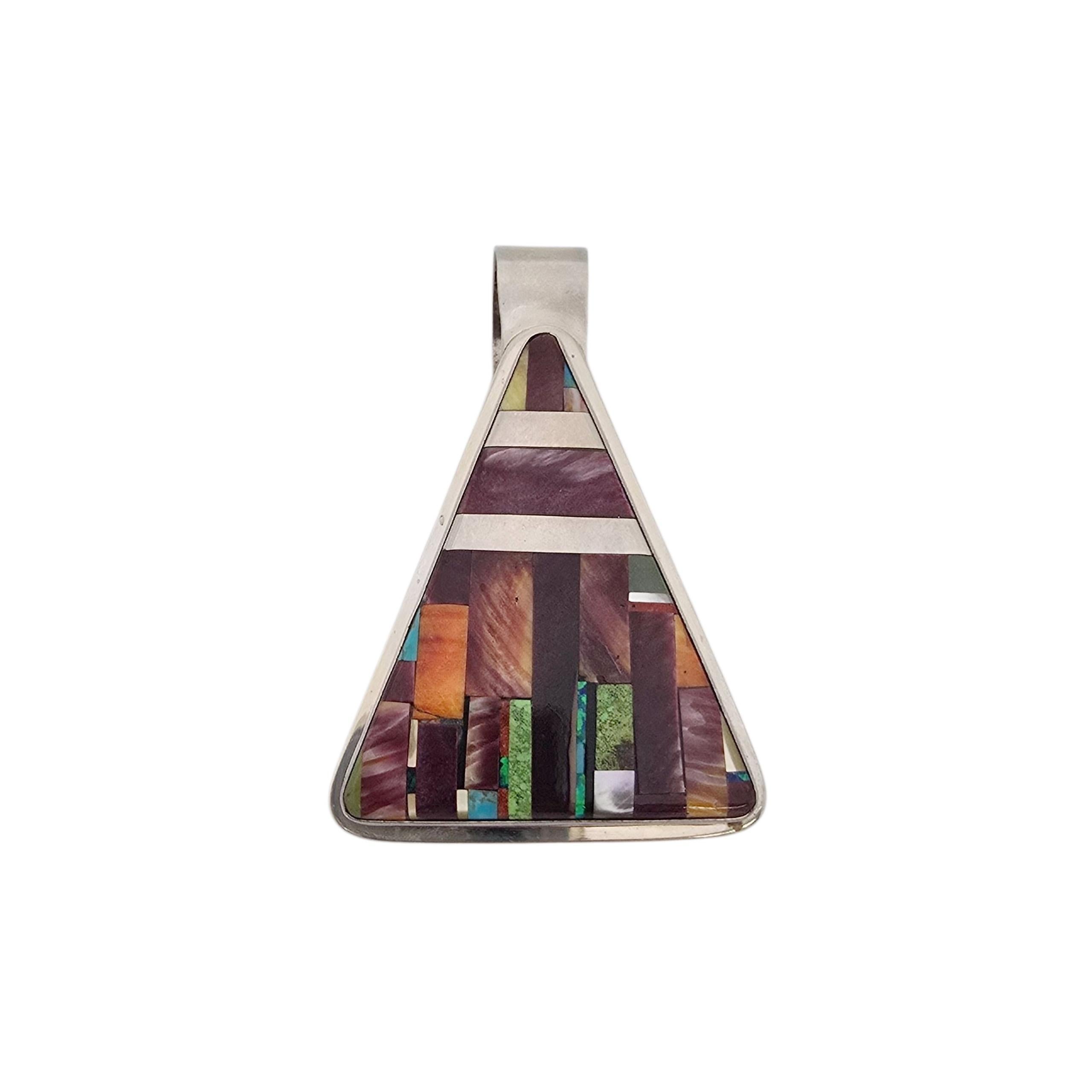 Native American Daniel Coriz Sterling Silver Multi-Stone Inlay Pendant #23593