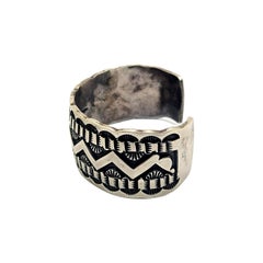 Native American Darin Bill Sterling Silver Wide Heavy Cuff Bracelet